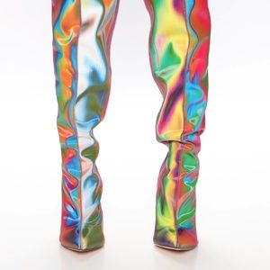 Colorful Reflective Thigh High Boots